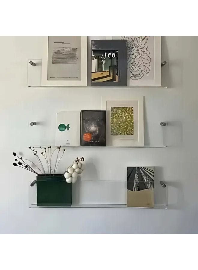 حامل مجلات من الأكريليك الشفاف، رف كتب عائم مثبت على الحائط لتخزين المنزل والمكتب - Image 3